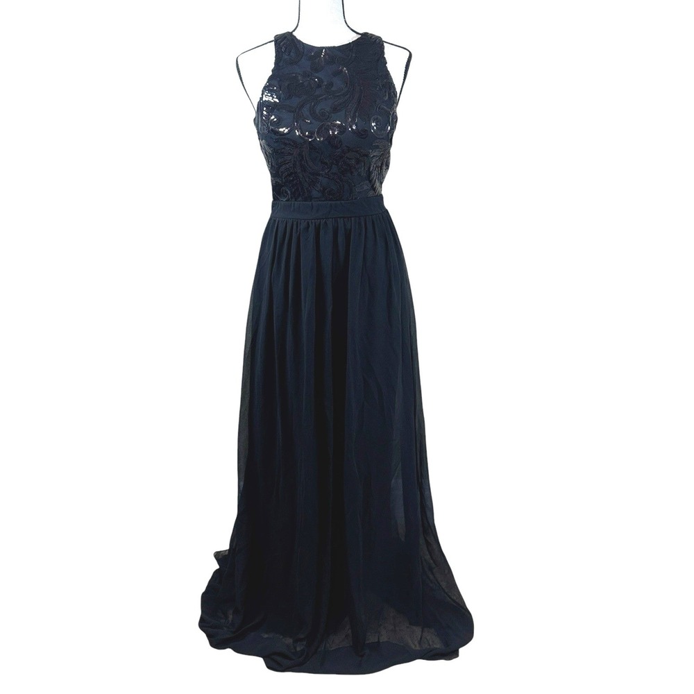 Tawny Formal Sequin Maxi Gown Black Excellent Sequin Lace Open Back Formal Dress